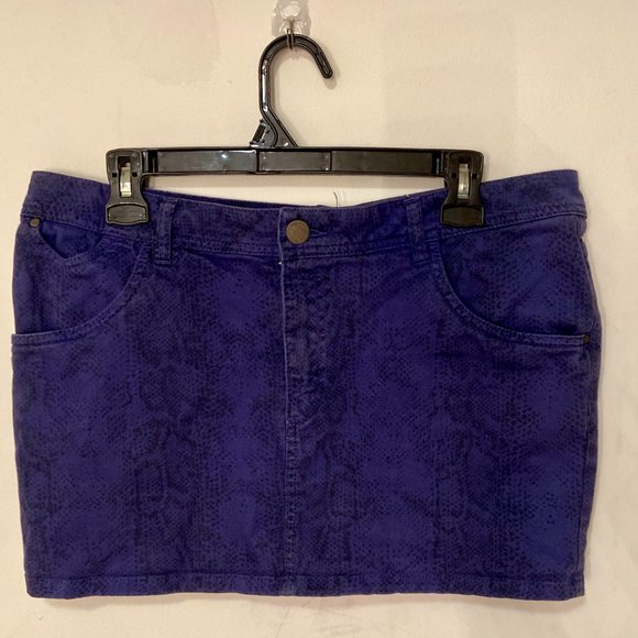 Purple Snake Skin Print Denim Mini Skirt - Picture 3 of 5